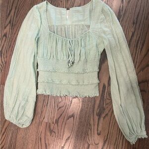 Free People Green Long Sleeve Top